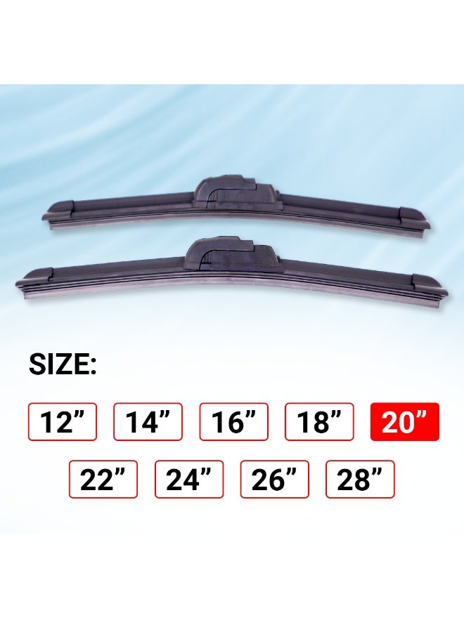 عبوة EMTC مكوّنة من شفرتي مسّاحات مسطّحة بدون إطار – مناسبة لجميع الفصول – ملاءمة عالمية – مقاس 20 بوصة - Image 5